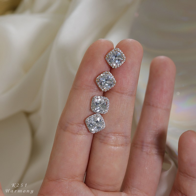 Khuyên tai nữ bạc 925 hình vuông đính đá lấp lánh | HARMONY ACCESSORIES K251