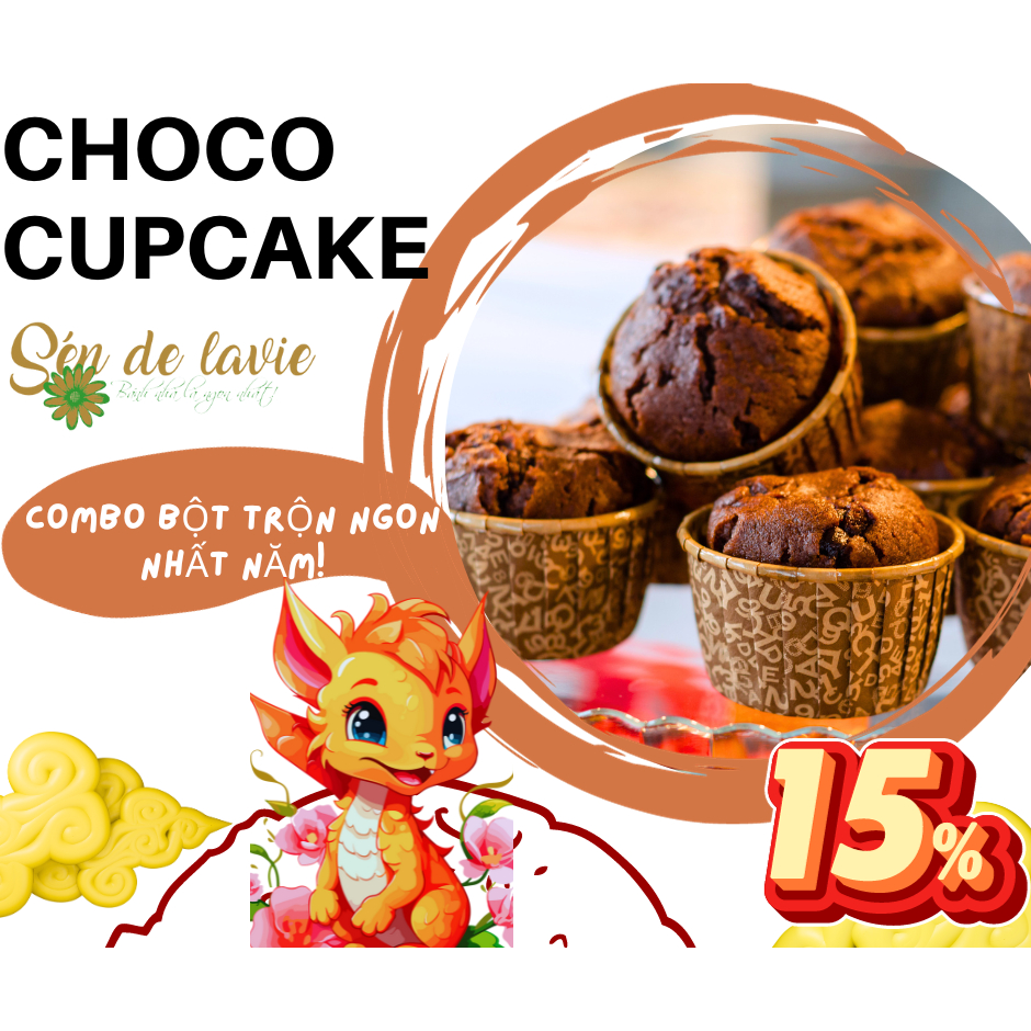 Combo Bánh Chocolate Cupcake gồm Bột trộn sẵn, nguyên liệu và vật dụng làm Bánh Chocolate Cupcake - Sén de Lavie