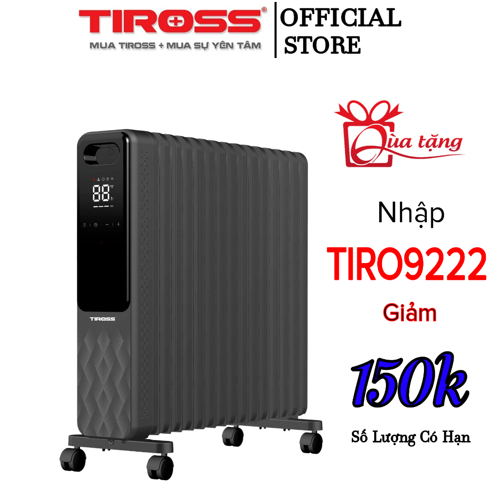 Máy sưởi dầu Tiross 15 thanh TS9222 Model mới nhất, điều khiển từ xa - Hàng chính hãng