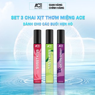 Bộ ba chai xịt miệng ACE 10ml/chai dành cho các buổi hẹn hò với hương vị trái cây the mát ngọt ngào hôn lôi cuốn