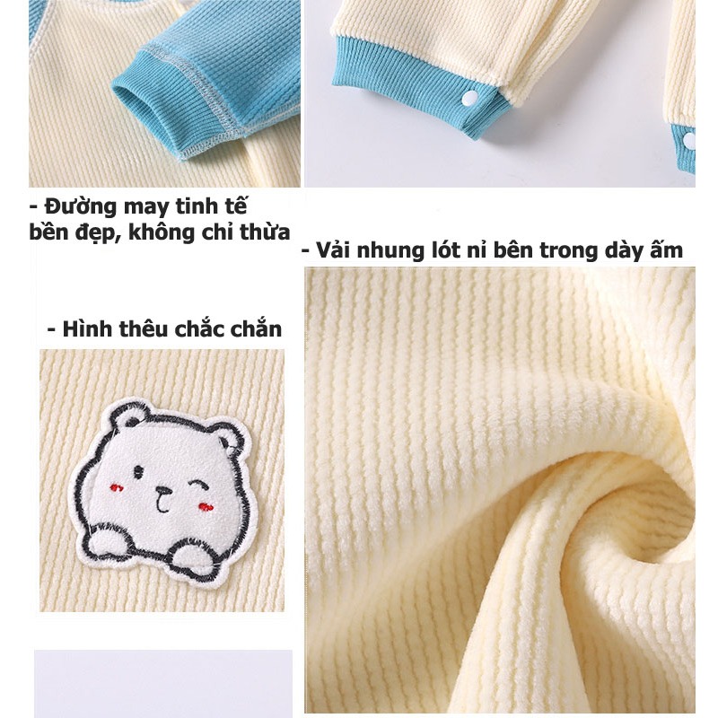 Bộ body dài tay vải nhung lót nỉ dày ấm cho bé trai bé gái sơ sinh hàng Quảng Châu Cao Cấp