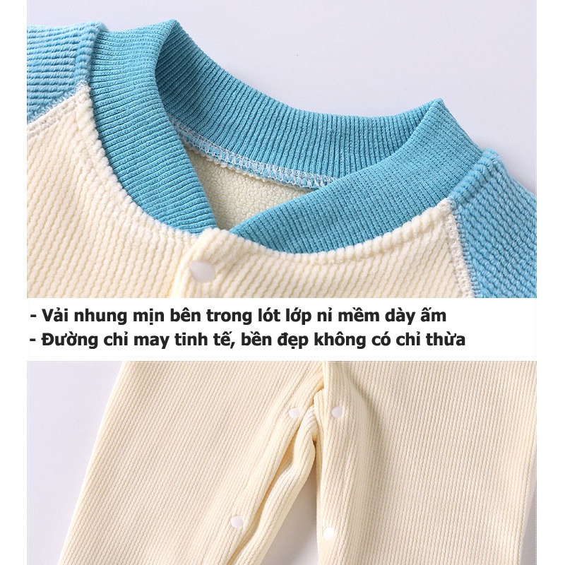 Bộ body dài tay vải nhung lót nỉ dày ấm cho bé trai bé gái sơ sinh hàng Quảng Châu Cao Cấp