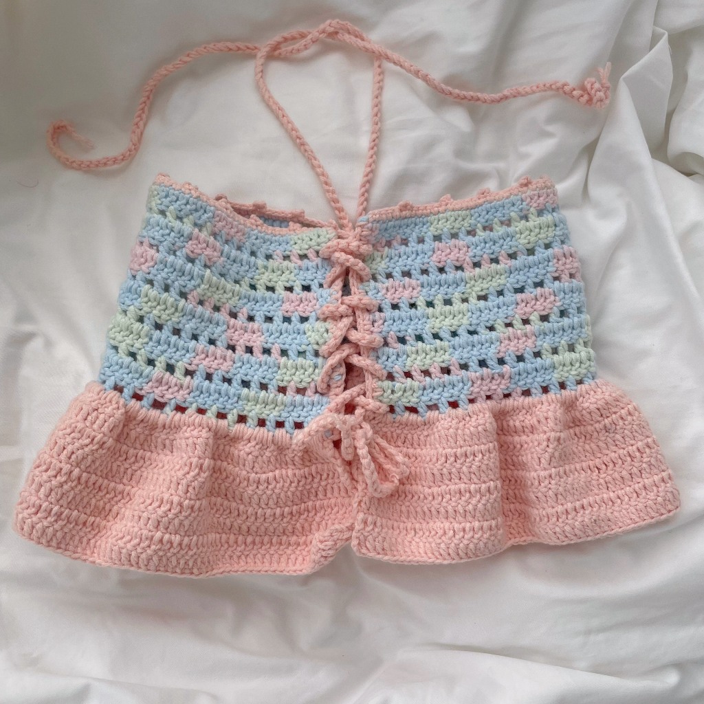Áo croptop len handmade Rose vibe