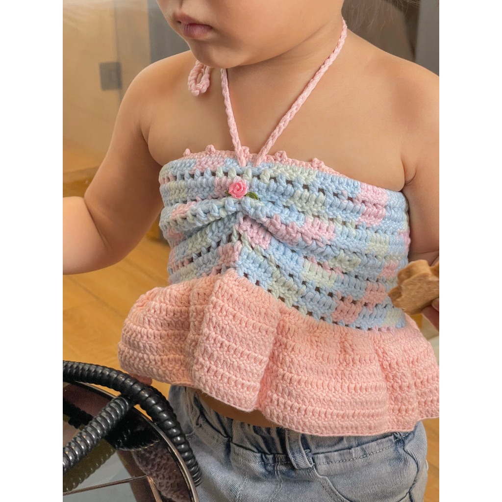 Áo croptop len handmade Rose vibe
