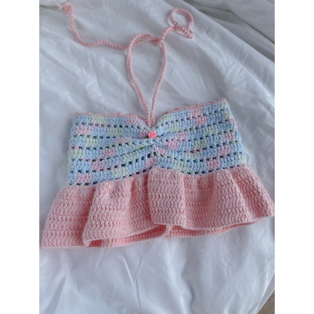 Áo croptop len handmade Rose vibe