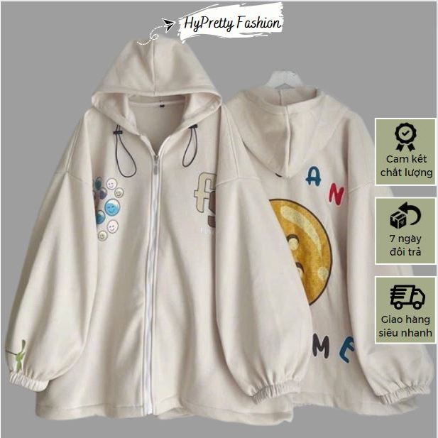 Áo khoác nỉ bông FY mặt cười dây kéo phao nón 2 lớp bo tay chum unisex HYPRETTY 02