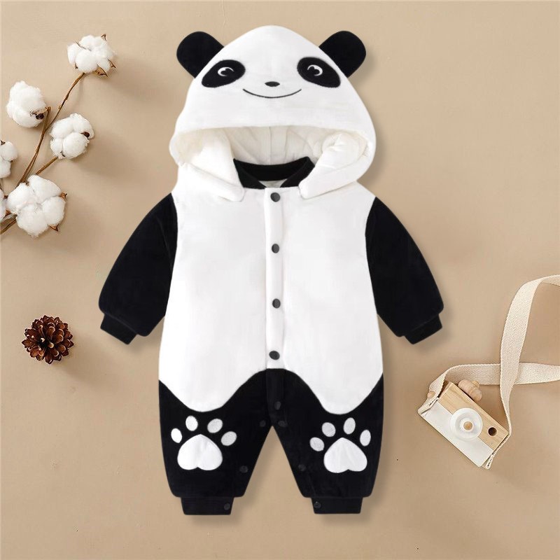 Bodysuit cho bé dài tay DAKIMI kèm mũ HÌNH HỔ ấm áp, body NỈ BÔNG cho bé trai bé gái mẫu quần áo sơ sinh cho bé 0-12M