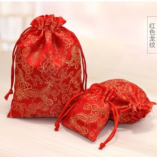 Túi gấm thêu hoa, túi dây rút thêu long phụng, thêu hoa đựng món quà Tết, đồ trang sức, muối, xu, vòng tay