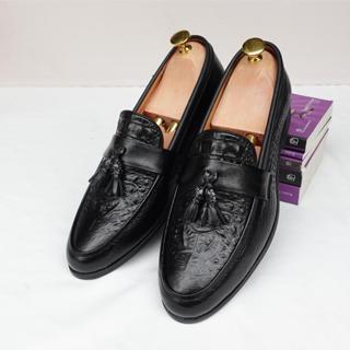 Giày lười nam dập vân cá sấu có lơ chuông , da bò tấm , đế đúc cao su ( BH 12 tháng)