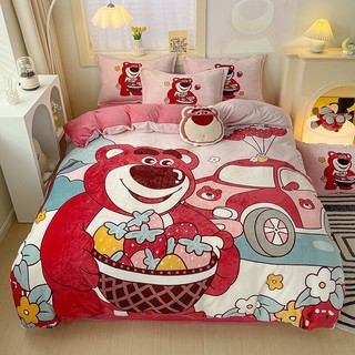 Bộ Drap Giường [Hình Thật] Nhung Nỉ Gấu Dâu Cực Cute M2-M4-M6-M8*2M [CHỌN MẪU]