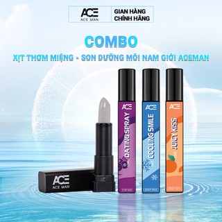 COMBO son dưỡng môi nam giới 4g và xịt thơm miệng kissing spray ACEMAN 10ml unisex