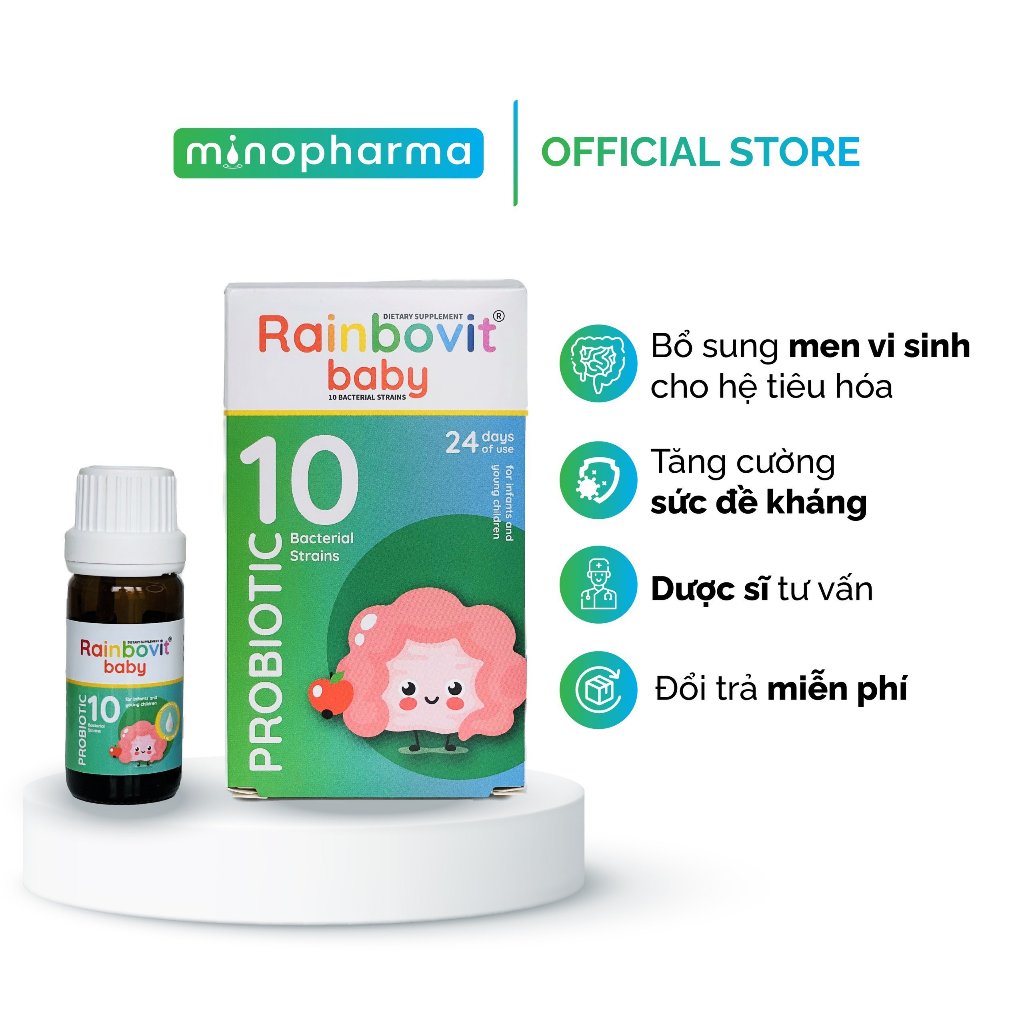 Rainbovit Baby - Men Vi Sinh 10 chủng Cho Bé, Bổ Sung Lợi Khuẩn, Tăng Sức Đề Kháng, phát triển toàn diện