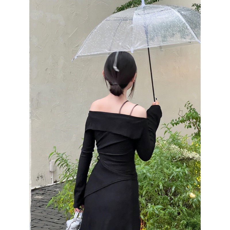 LILLIE | Set váy tay dài rút dây khoét eo