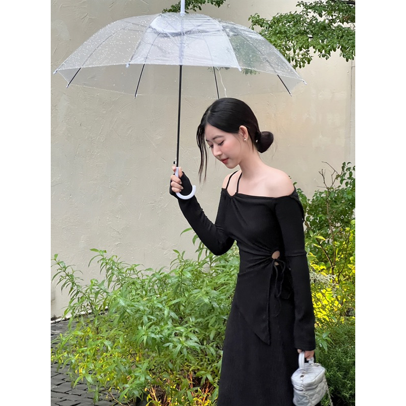 LILLIE | Set váy tay dài rút dây khoét eo