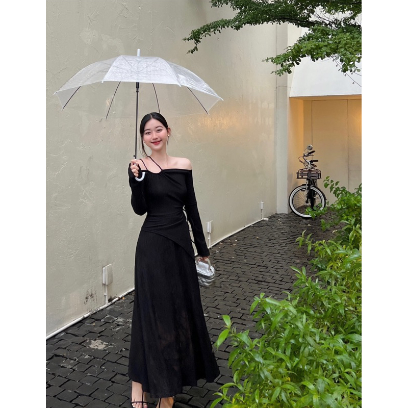 LILLIE | Set váy tay dài rút dây khoét eo