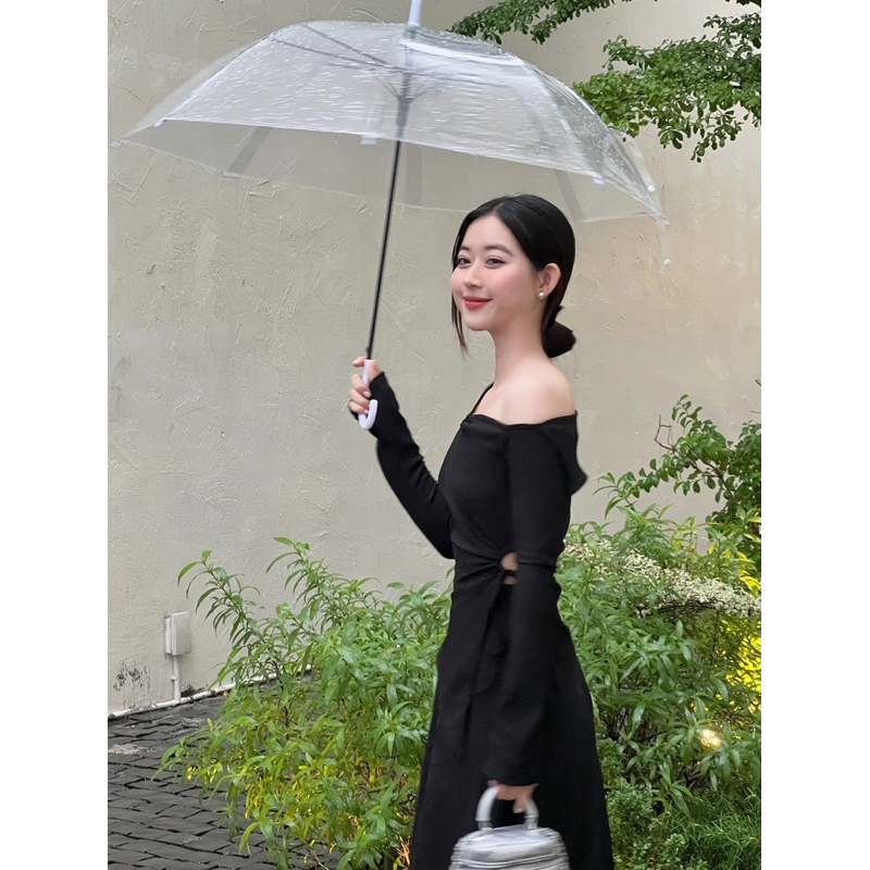 LILLIE | Set váy tay dài rút dây khoét eo