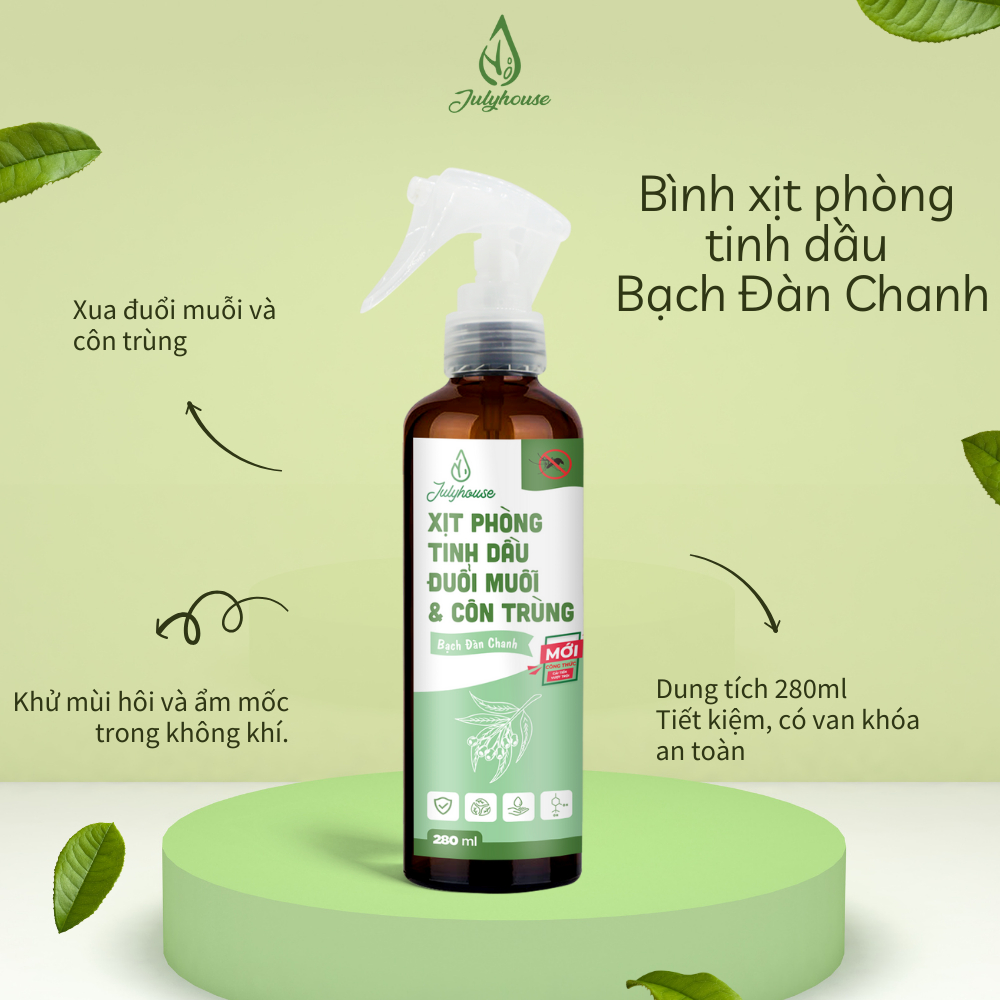 Bình xịt Phòng tinh dầu Hương Bạch Đàn Chanh 280ml JULYHOUSE công dụng khử mùi đuổi muỗi côn trùng hiệu quả