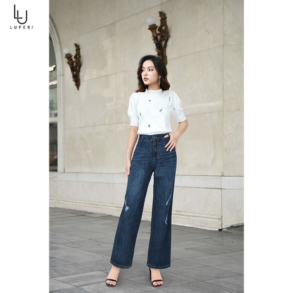 Quần Jeans Nữ Dáng Suông Cao Cấp LUPERI LFQJ185 Kiểu Dáng Thời Trang Thời Thượng Co Giãn Thoải Mái