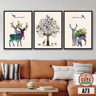Bộ 3 Tranh Treo Tường Có Khung(dày 2cm), Tranh Dán Tường Không Khung(dày 5mm) Chủ Đề Thiên Nhiên (Mã A73). Trang Trí