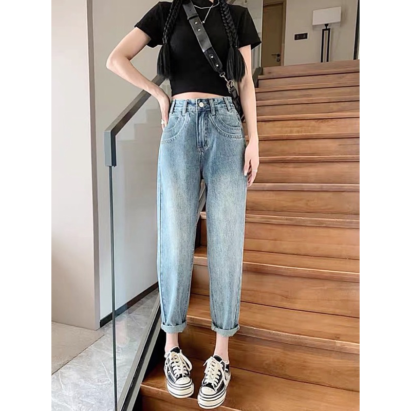 Quần Baggy Jean Nữ Bigsize 55-90kg Lưng Cao Túi Viền Kiểu Ms198