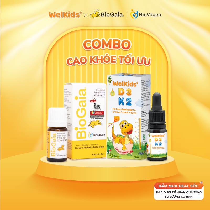 Combo 1 Men vi sinh BioGaia Protectis Drops 5ml + 1 Vitamin D3K2 Welkids