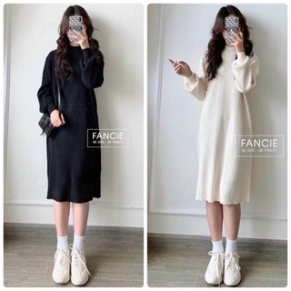 Váy Len Maxi Suông SANJOLI Váy Đầm Dự tiệc Chất Len Dáng Dài Thiết Kế Kiểu Hàn Quốc Dịp Thu Đông Màu Đen Kem VD013