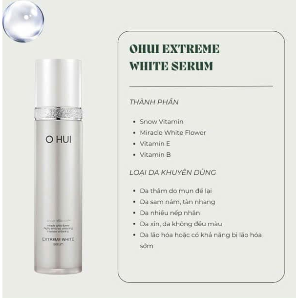 TINH CHẤT  DƯỠNG TRẮNG DA O HUI EXTREME WHITE SERUM 20ML TÁCH SET NO BOX - PHỒNG PHỀNH
