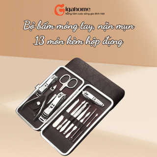 Bộ dụng cụ bấm móng tay, cây nặn mụn 12 món kèm hộp đựng gigahomevn 3801