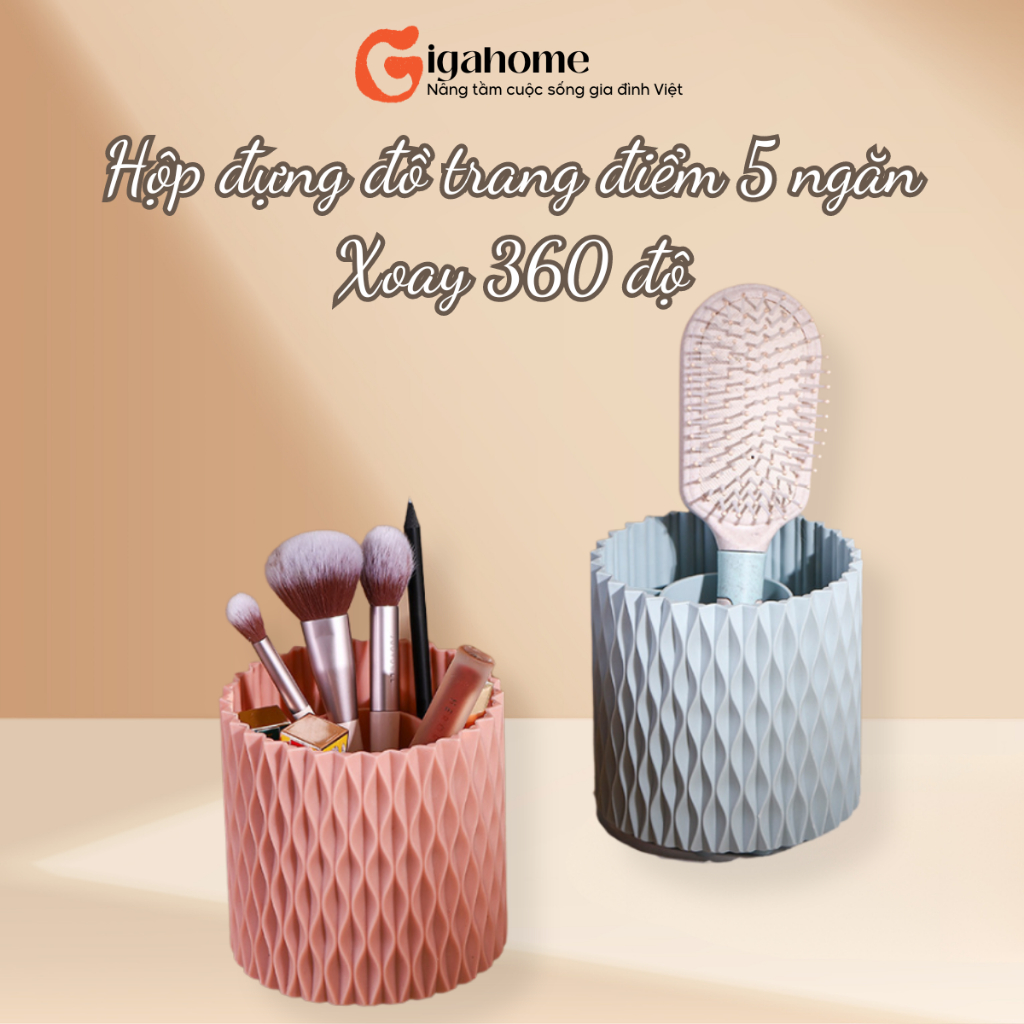 Hộp Đựng Cọ Trang Điểm, Khay Cắm Bút Chia Ngăn Đế Xoay 360 GIGAHOMEVN 1096