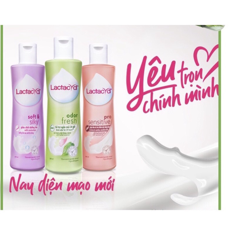 Dung Dịch Vệ Sinh Lactacyd Soft & Silky Dưỡng Ẩm 250ml + Odor Fresh Ngăn Mùi + Pro Sensitive Da Nhạy Cảm 250ml