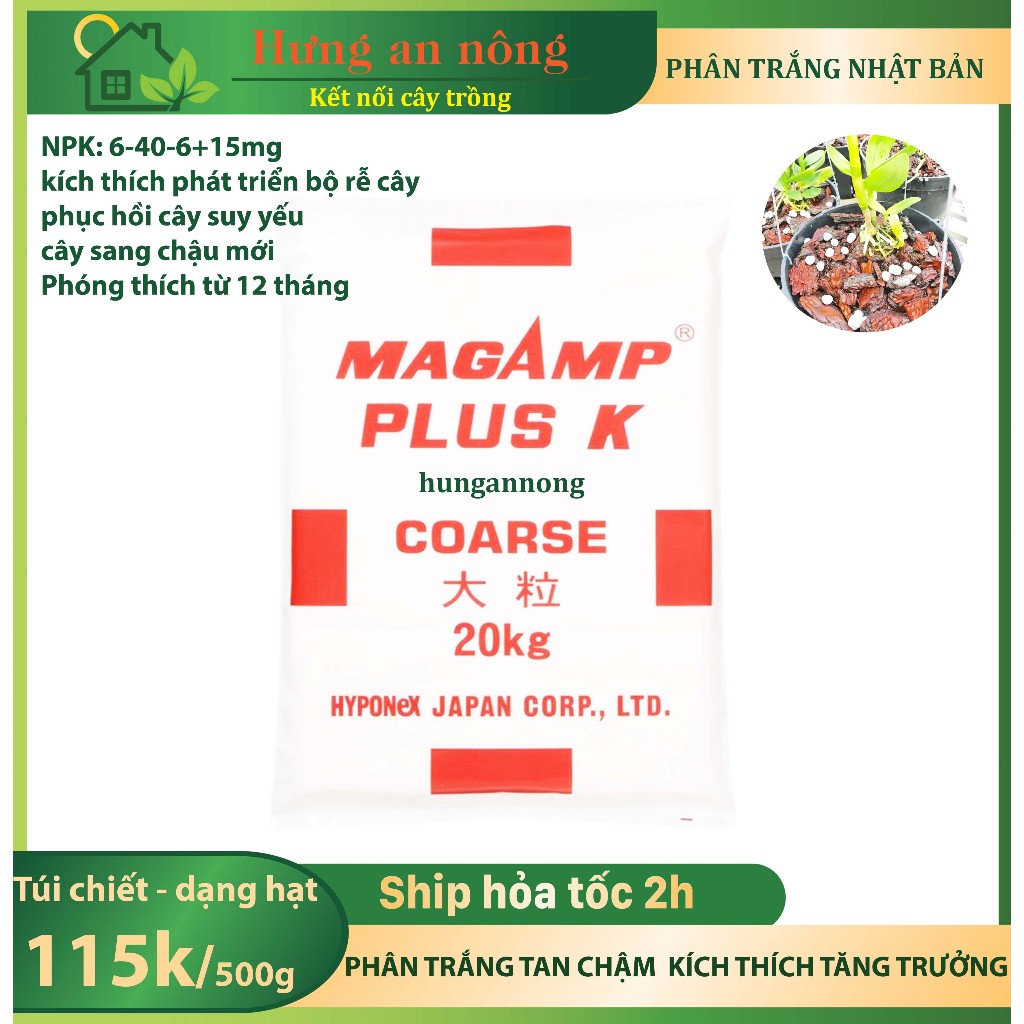 Túi 500g NPK 6-40-6+15mg phân trắng Nhật Bản MagampK tan chậm kích thích rễ, tăng trưởng phóng thích từ 12 tháng
