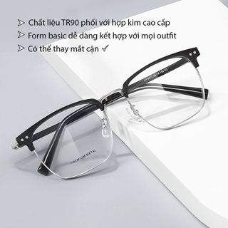  Gọng kính cận nửa viền nữ nam dáng vuông sang chảnh phong cách công sở chống tia UV và ánh sáng xanh MINASO 538 