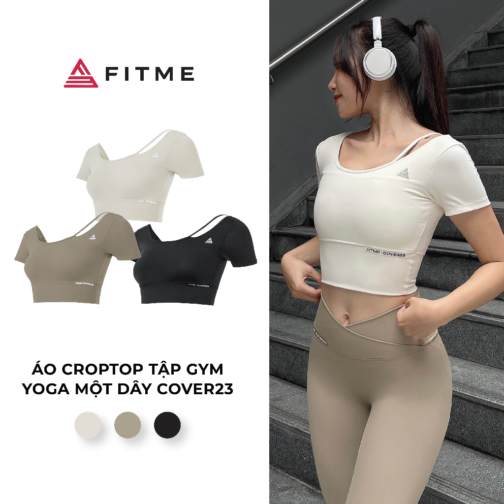 Áo croptop tập gym yoga Fitme Cover23 một dây chéo có mút vải hai lớp thoáng mát AC1DC