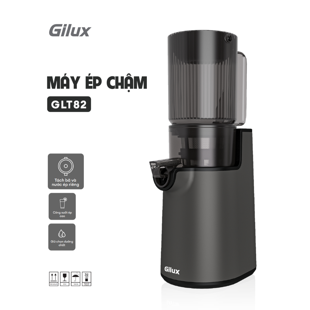 Máy ép chậm Gilux GLT82 - Công suất 250W ép trái cây nguyên quả - Ống tiếp 115mm - Động cơ AC êm ái ép kiệt bã 98%