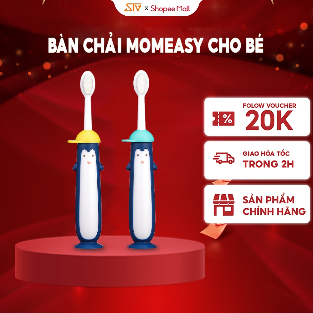 Bàn Chải Đánh Răng Momeasy Chim Cánh Cụt Dễ Thương 3 Màu Cho Bé