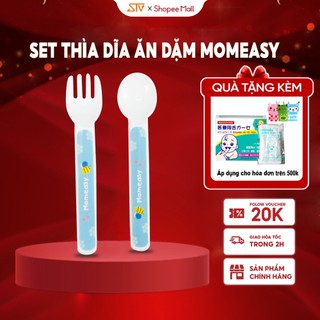 Set Thìa Dĩa Ăn Dặm Momeasy 2 Màu Xanh Hồng Cho Bé