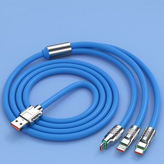 Cáp sạc nhanh 120w cá mập bọc thép 3 đầu type-c, micro dây silicon dài 1.2m