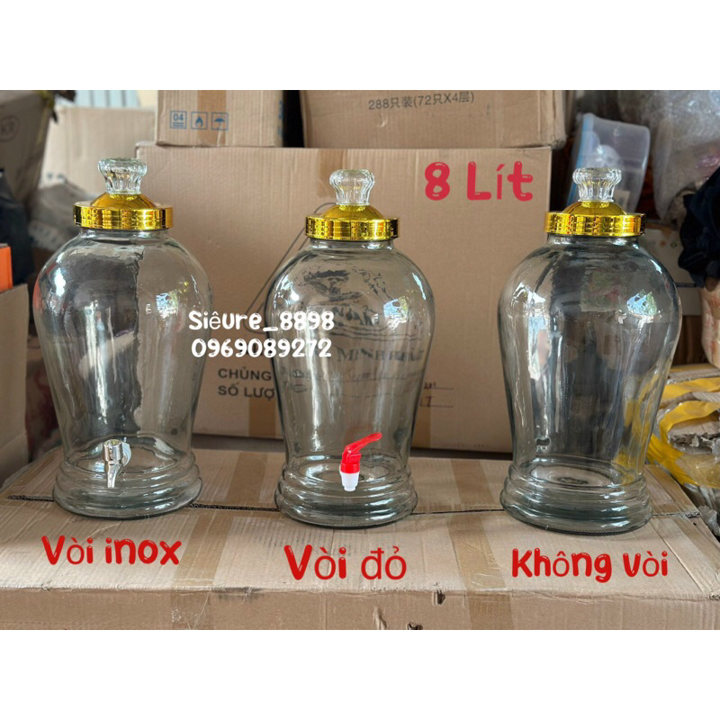 Bình Ngâm Rượu Thuỷ Tinh 3 Lít , 4 Lít , 7 Lit Không Vòi và có Vòi