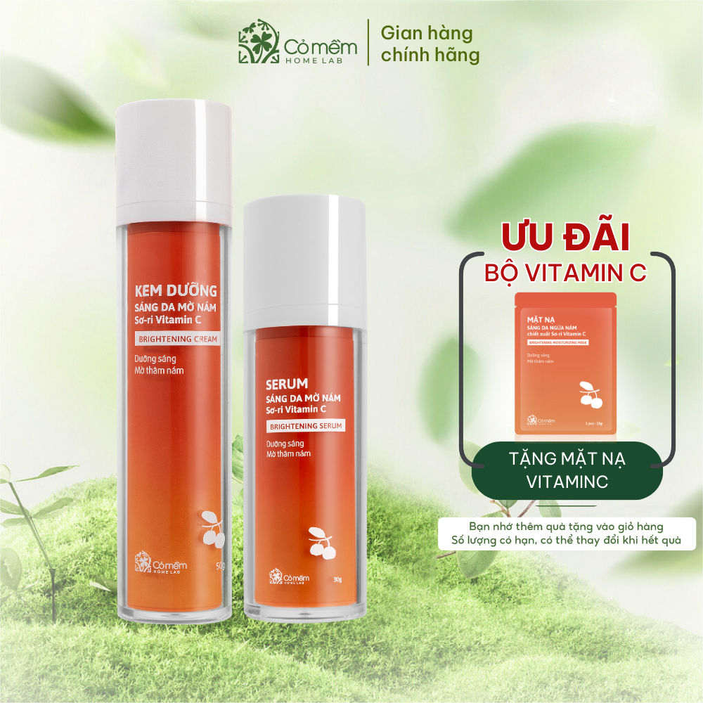 Bộ đôi dưỡng sáng da mờ thâm nám tàn nhang Vitamin C chiết xuất Sơ-ri Cỏ Mềm