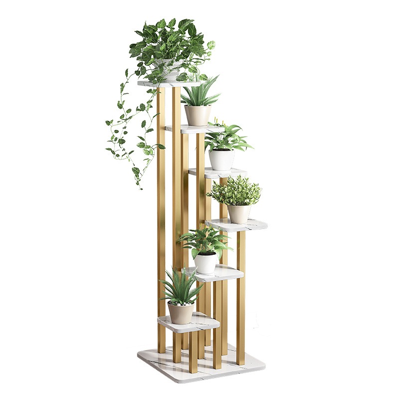 Kệ Hoa Hình Thang 6 Tầng, Kệ hoa để cây cảnh, trang trí ban công khung thép inox chắc chắn hai màu Trắng - Đen