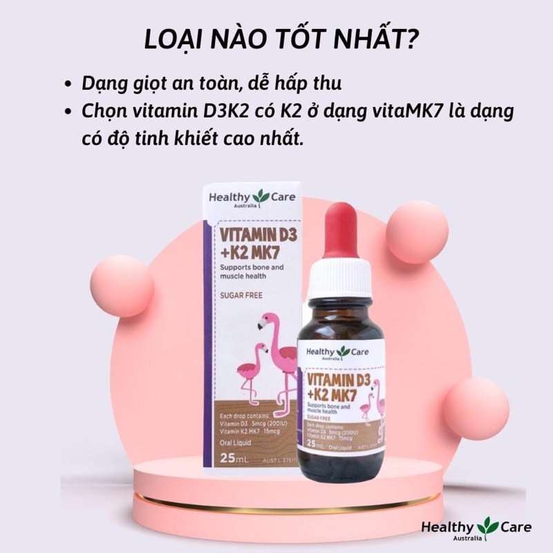 Vitamin D3+K2 Mk7 Healthy Care Úc 25ml
