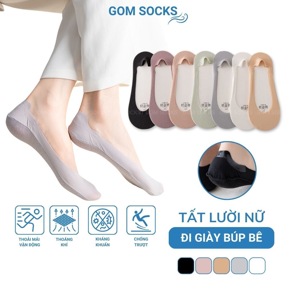 Tất vớ mang giày búp bê GOMSOCKS trơn chất liệu cotton mát, tất lười nữ có đệm cao su chống tuột gót - BUB-KOL-1302-1DOI