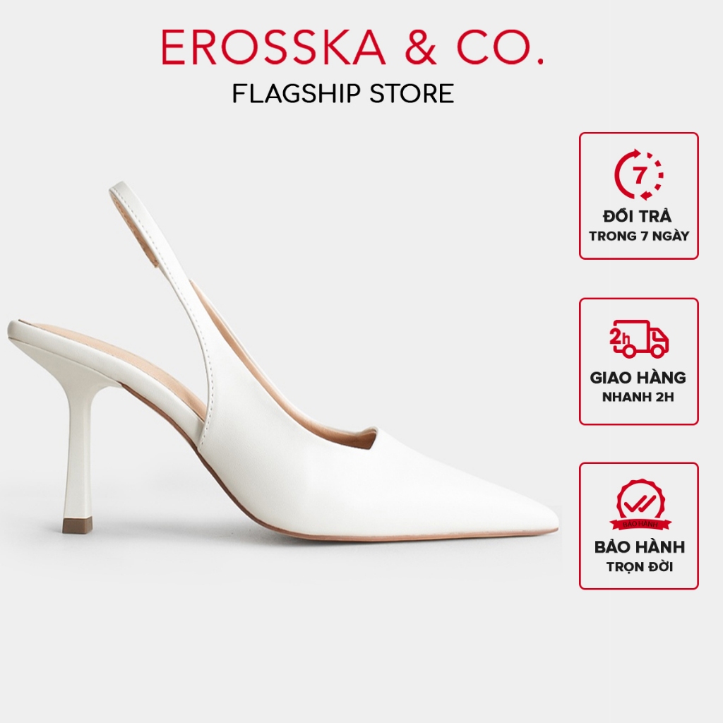 Erosska - Giày cao gót dáng Slingback mũi nhọn cao 8cm màu trắng - EH041