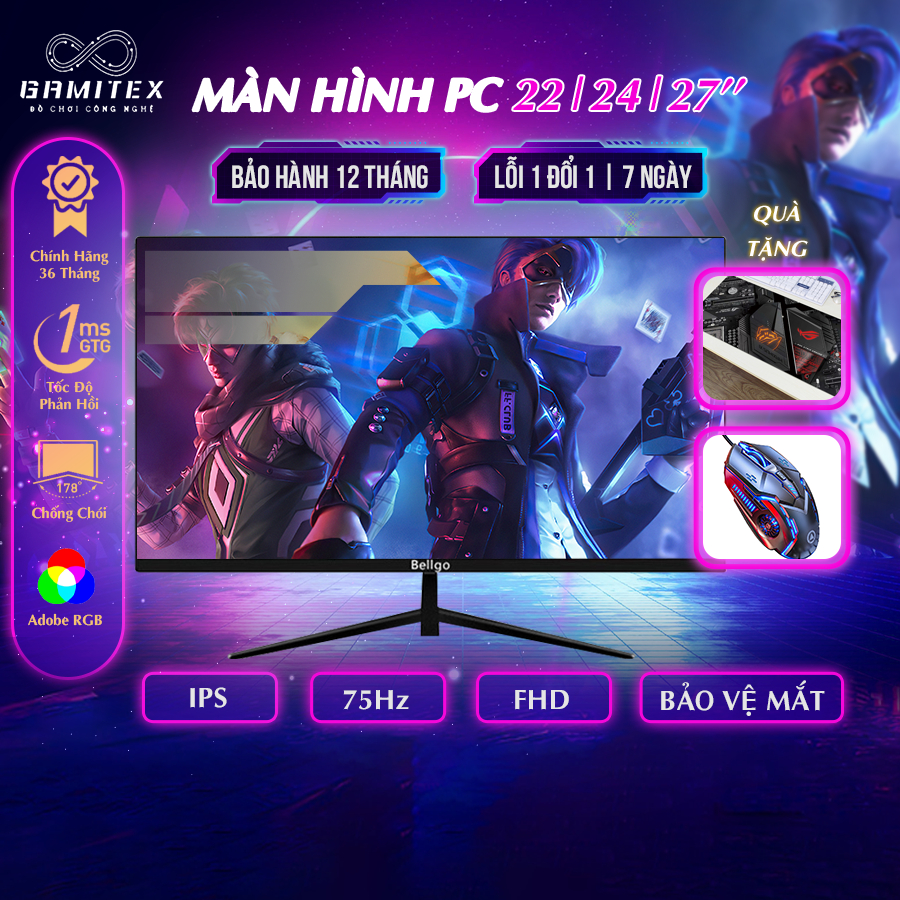 Màn hình máy tính Bellgo 22|24|27 inch, Màn Hình PC Mới 100% FULLBOX, Màn hình Gaming thẳng, cong GAMITEX