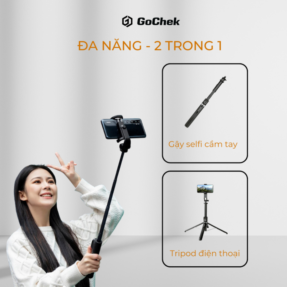 Gậy chụp ảnh tripod/ selfi Gochek SS100 Kết Nối Bluetooh điện thoại, livestream, vlog đa năng kéo dài 2m2 Bảo hành 2 năm