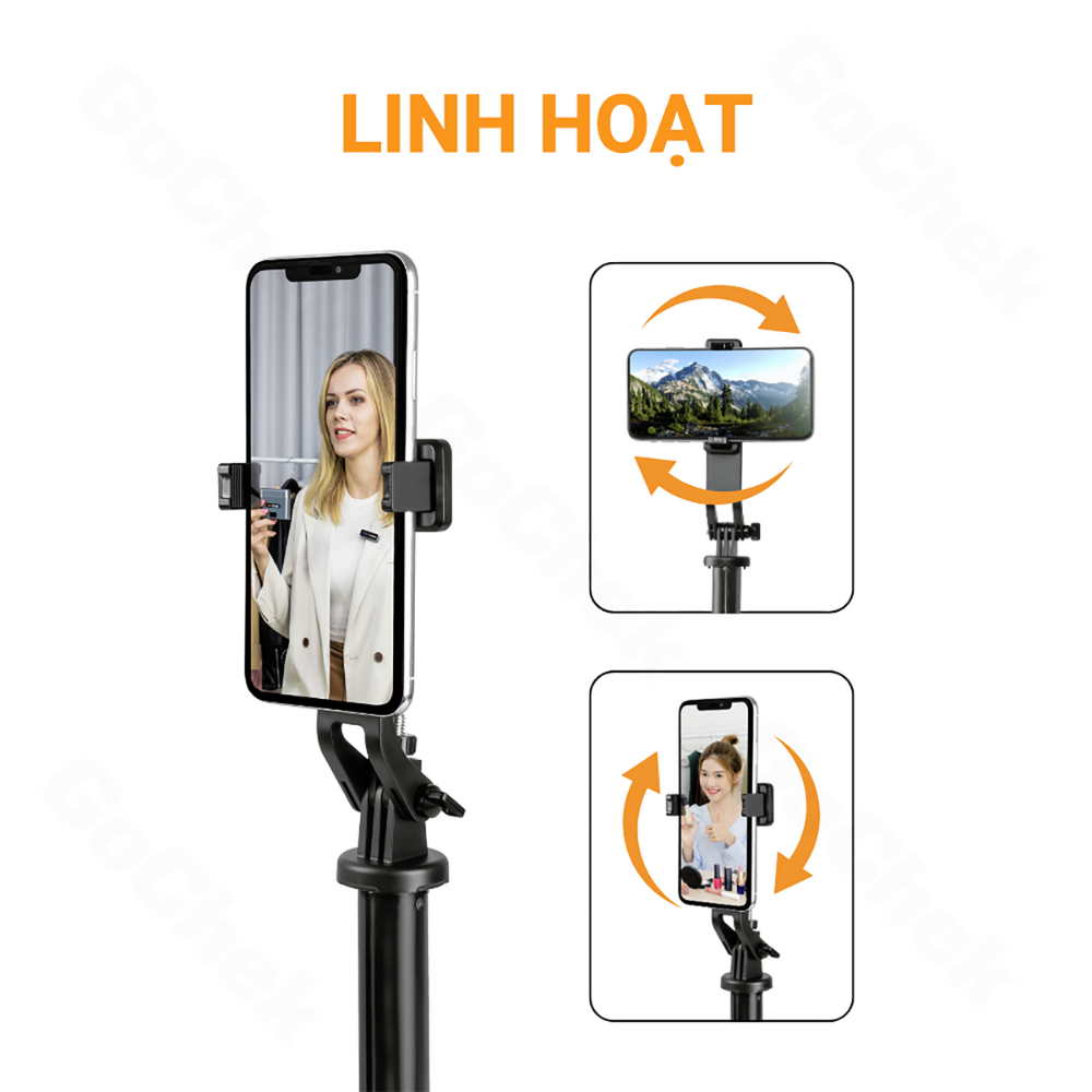 Gậy chụp ảnh tripod/ selfi Gochek SS100 Kết Nối Bluetooh điện thoại, livestream, vlog đa năng kéo dài 2m2 Bảo hành 2 năm