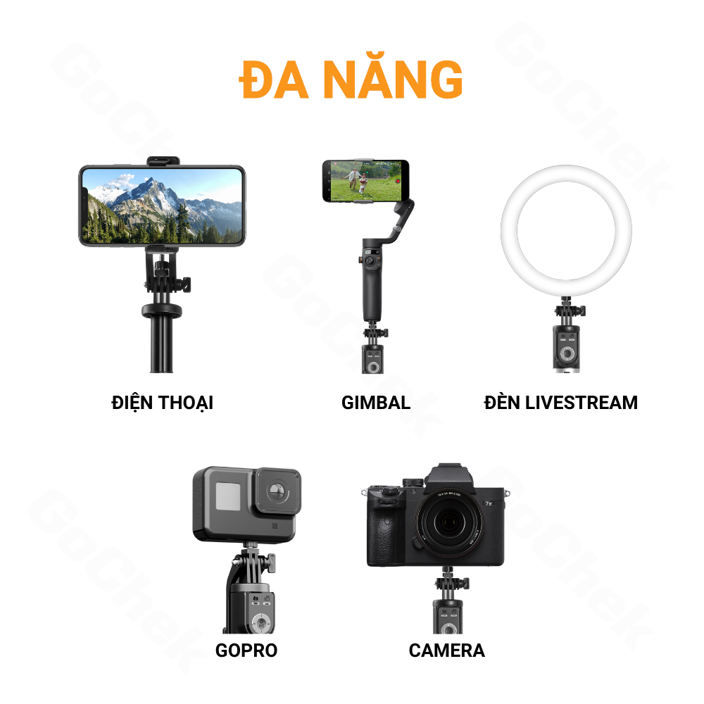 Gậy chụp ảnh tripod/ selfi Gochek SS100 Kết Nối Bluetooh điện thoại, livestream, vlog đa năng kéo dài 2m2 Bảo hành 2 năm