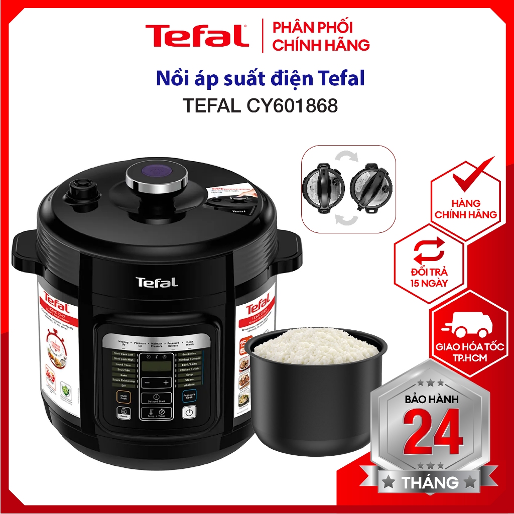 Nồi áp suất điện Tefal CY601868 - Dung tích 6L , thiết kế van xả áp an toàn, tránh bỏng hơi nước