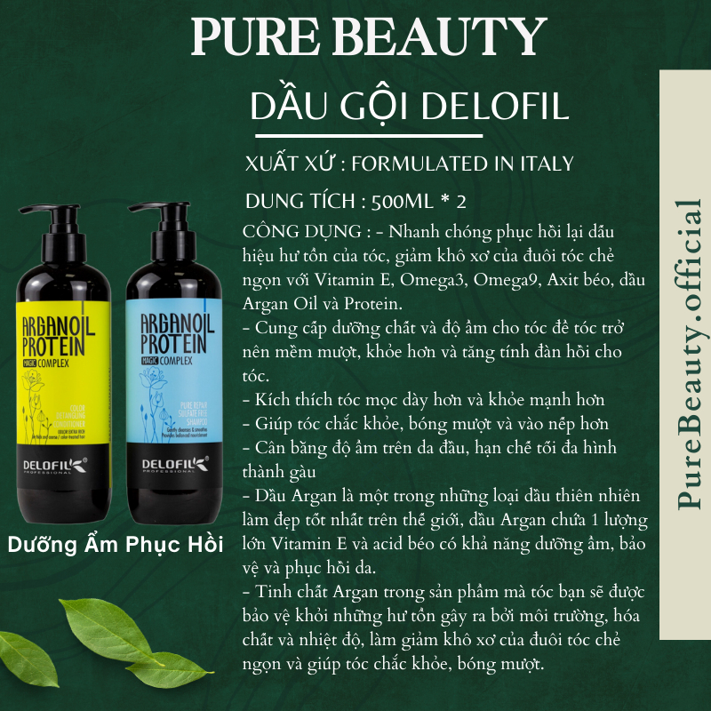 Dầu gội xả DELOFIL 800ML * 2 Kiềm dầu ngừa gàu phục hồi tái tạo cấu trúc tóc hư tổn siêu mềm mượt hương nước hoa