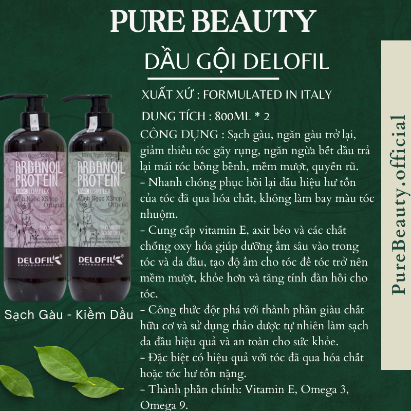 Dầu gội xả DELOFIL 800ML * 2 Kiềm dầu ngừa gàu phục hồi tái tạo cấu trúc tóc hư tổn siêu mềm mượt hương nước hoa